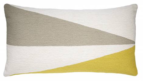 Judy Ross Textiles Hand-Embroidered Chain Stitch Fraction 14x24 Throw Pillow cream/oyster/yellow